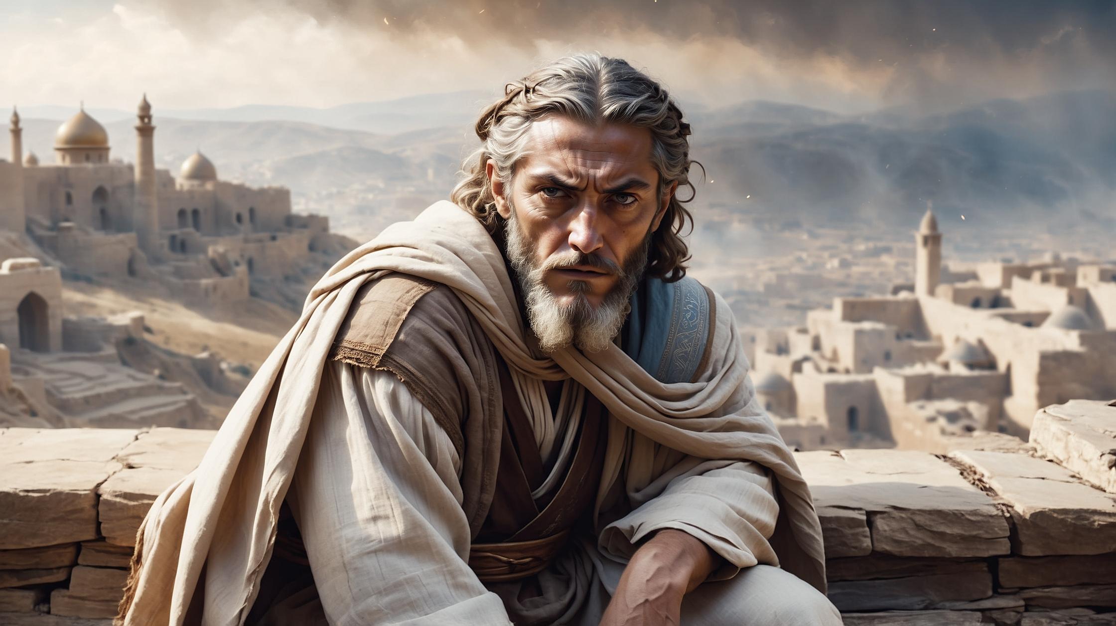 The Prophet Jonah is sitting on a hill