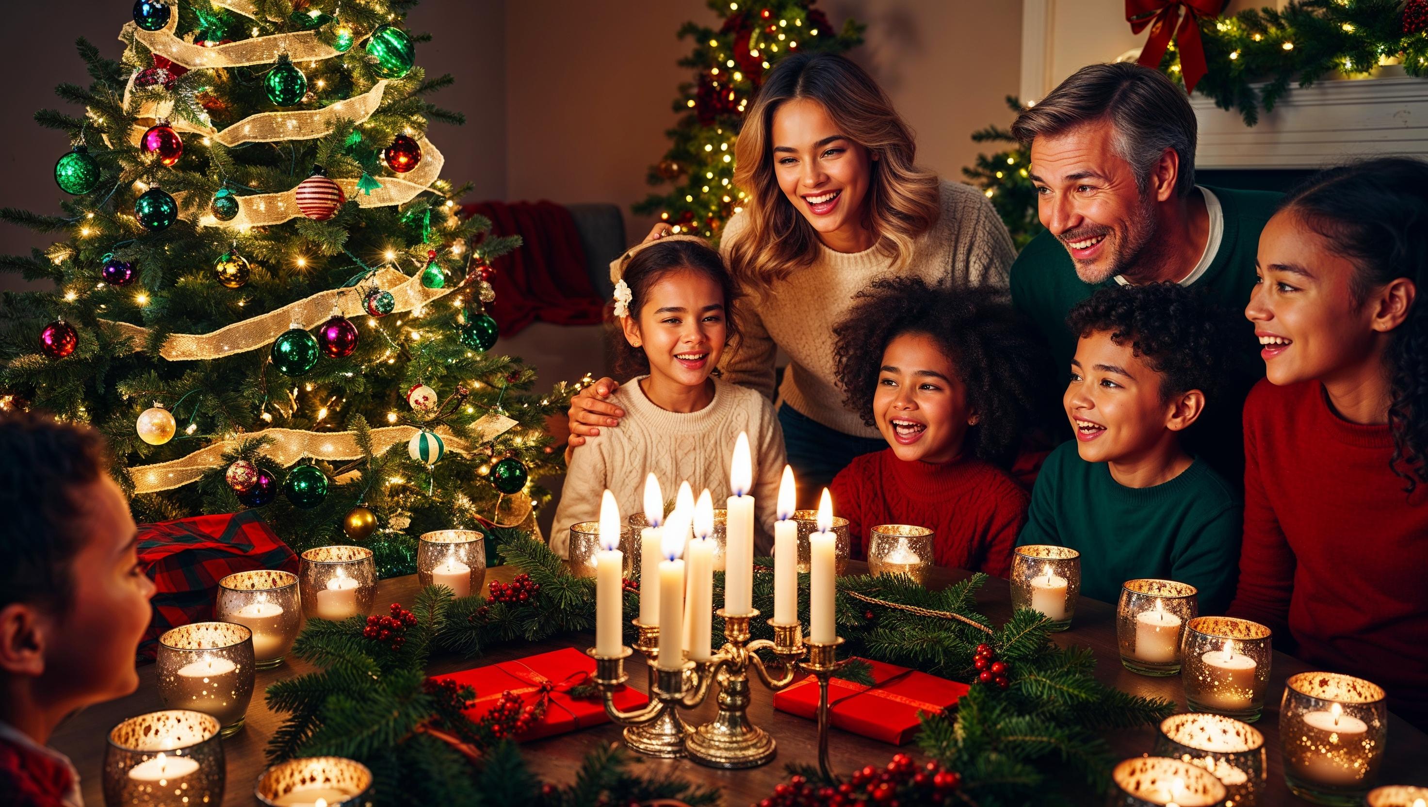 Family Gathered Around Christmas Tree